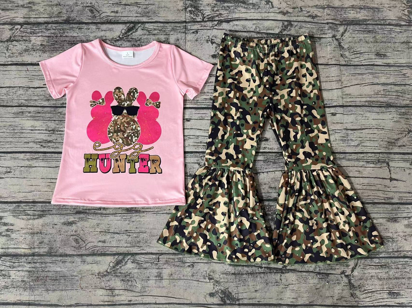 Baby Girls Easter Rabbit Hunter Shirts Tops Camo Bell Pants Clothes Sets