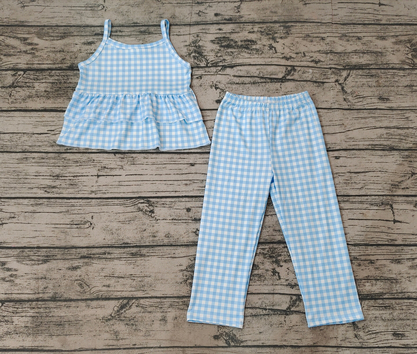 Baby Girls Blue Checkered Tunic Top Legging Pants Clothes Sets