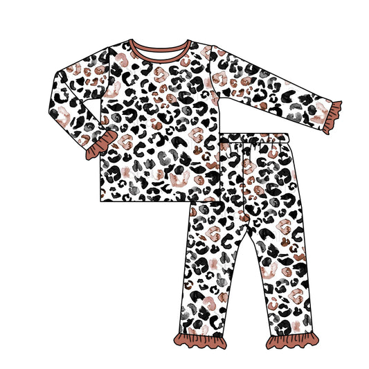 Baby Girls Valentines Leopard Hearts Tee Pants Pajamas Clothing Sets Preorder(moq 5)