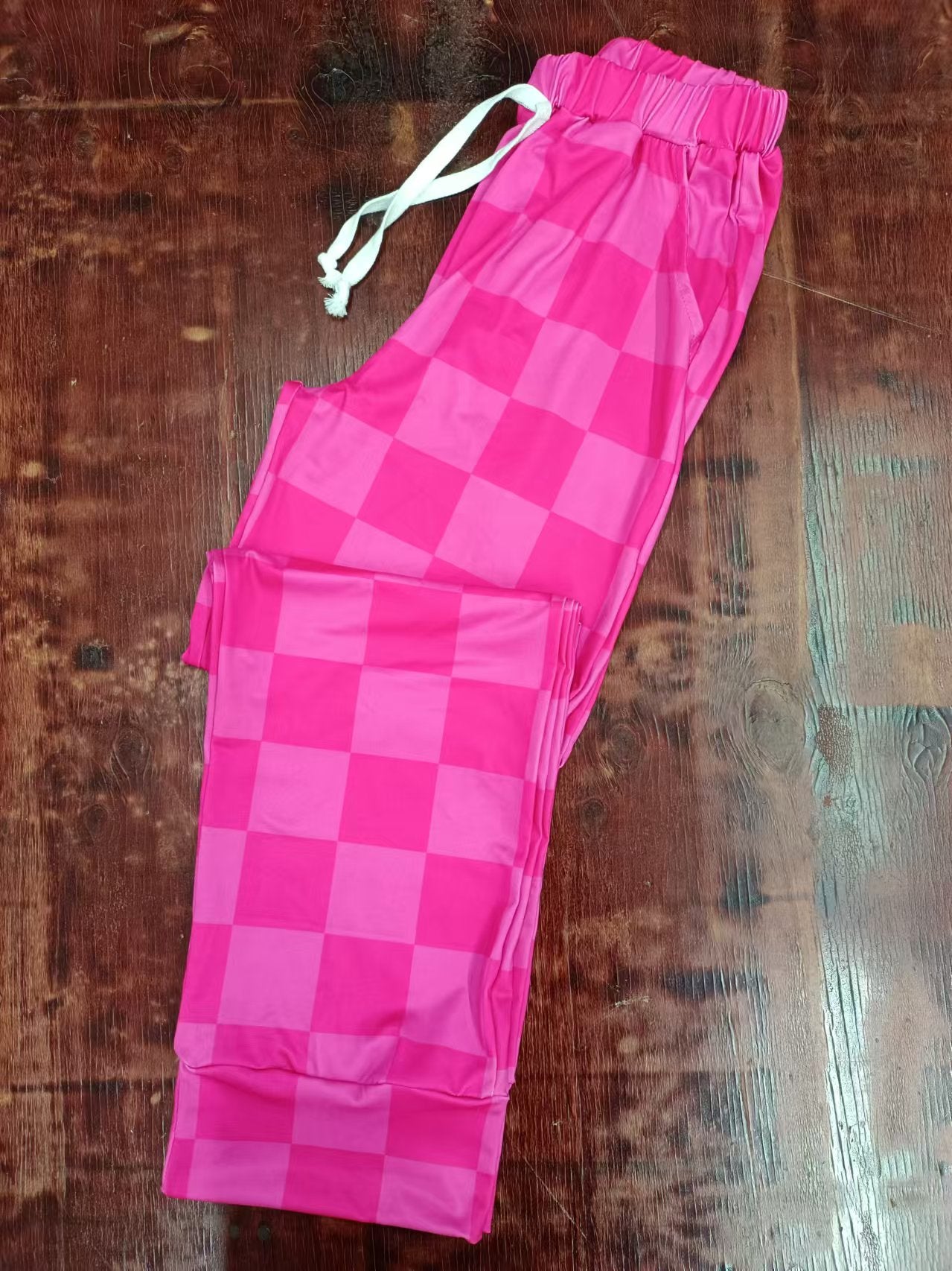 Preorder(moq 5)Baby Girls Pink Checkered Pockets Bottoms Pants