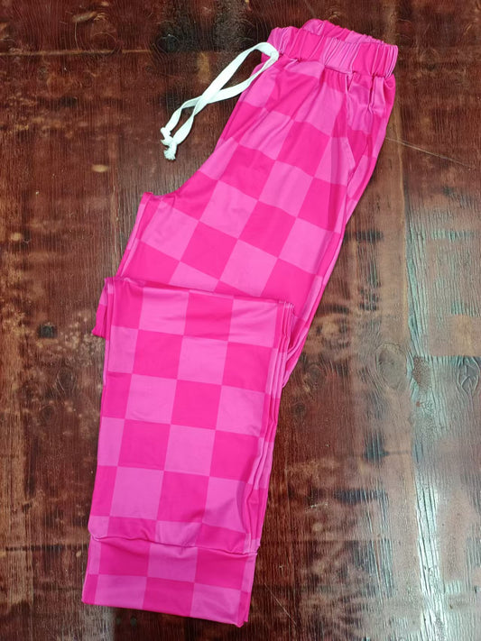 Preorder(moq 5)Baby Girls Pink Checkered Pockets Bottoms Pants
