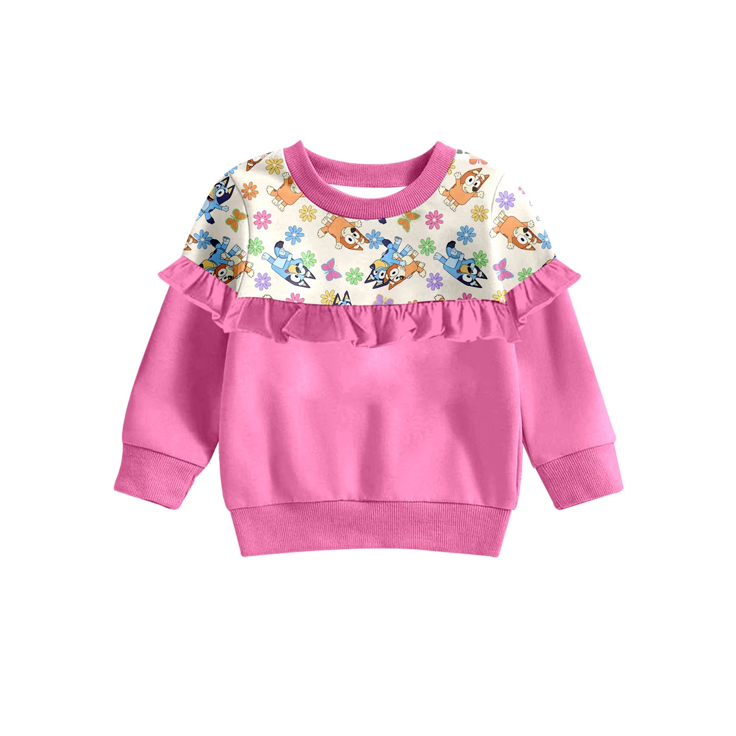 Baby Girls Cartoon Dogs Flowers Ruffle Long Sleeve Tee Shirts preorder(moq 5)