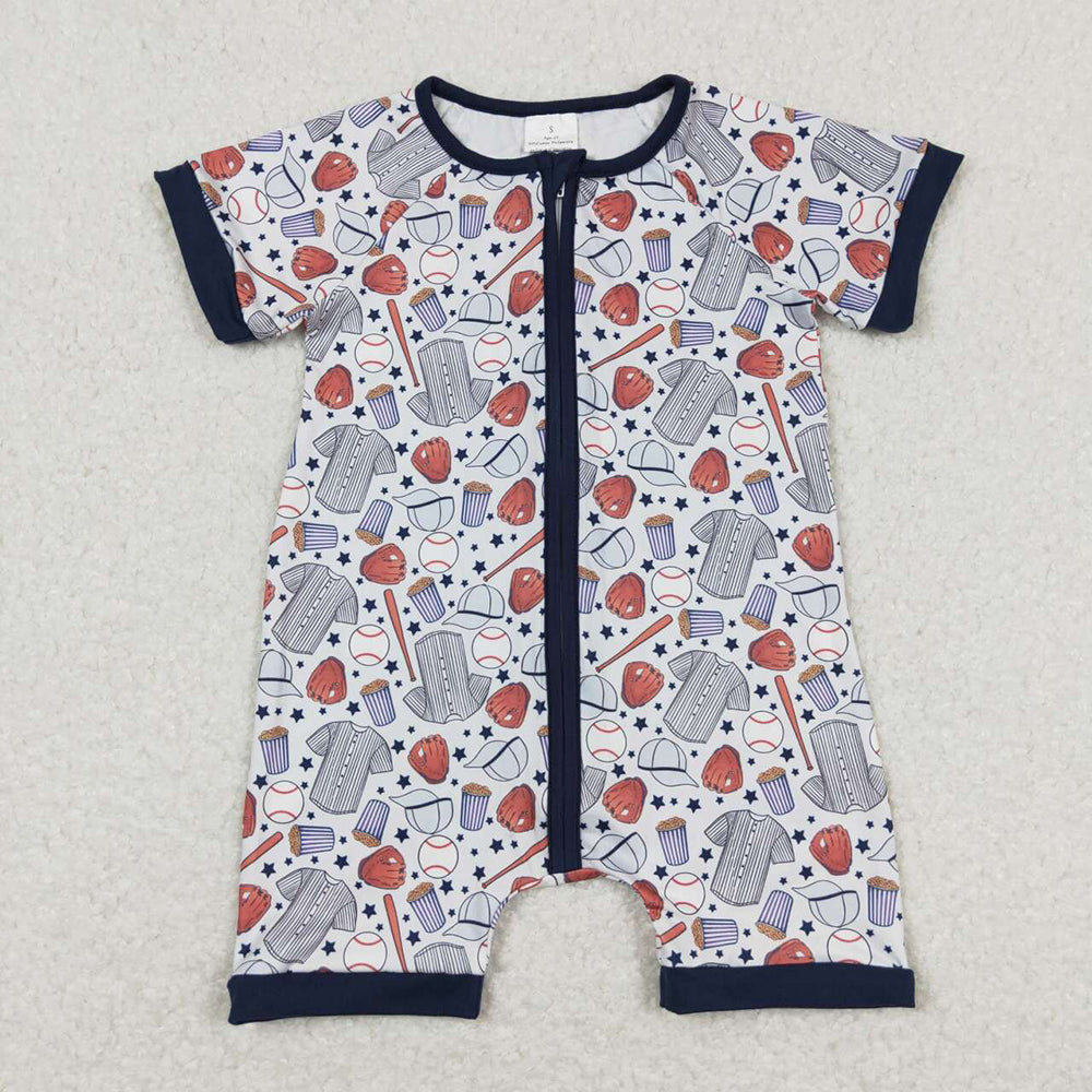 Baby Infant Boys Baseball Zip Short Sleeve Rompers