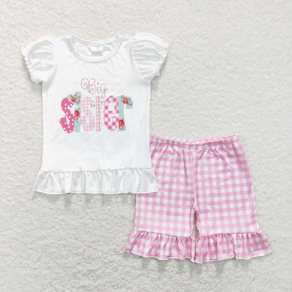 Baby Girls Easter Big Sister Tee Shirts Ruffle Shorts Clothes Sets