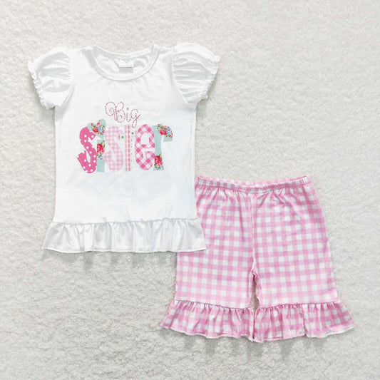 Baby Girls Easter Big Sister Tee Shirts Ruffle Shorts Clothes Sets