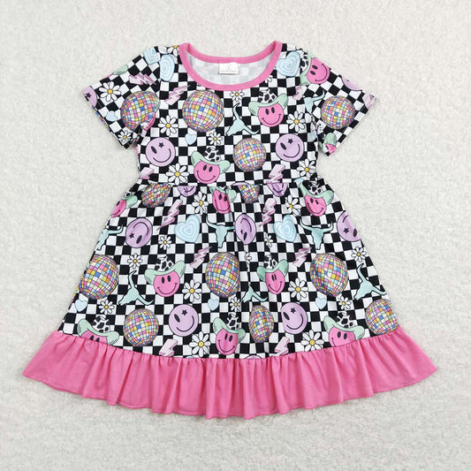 Baby Girls Disco Cow Skull Western Ruffle Knee Length Dresses