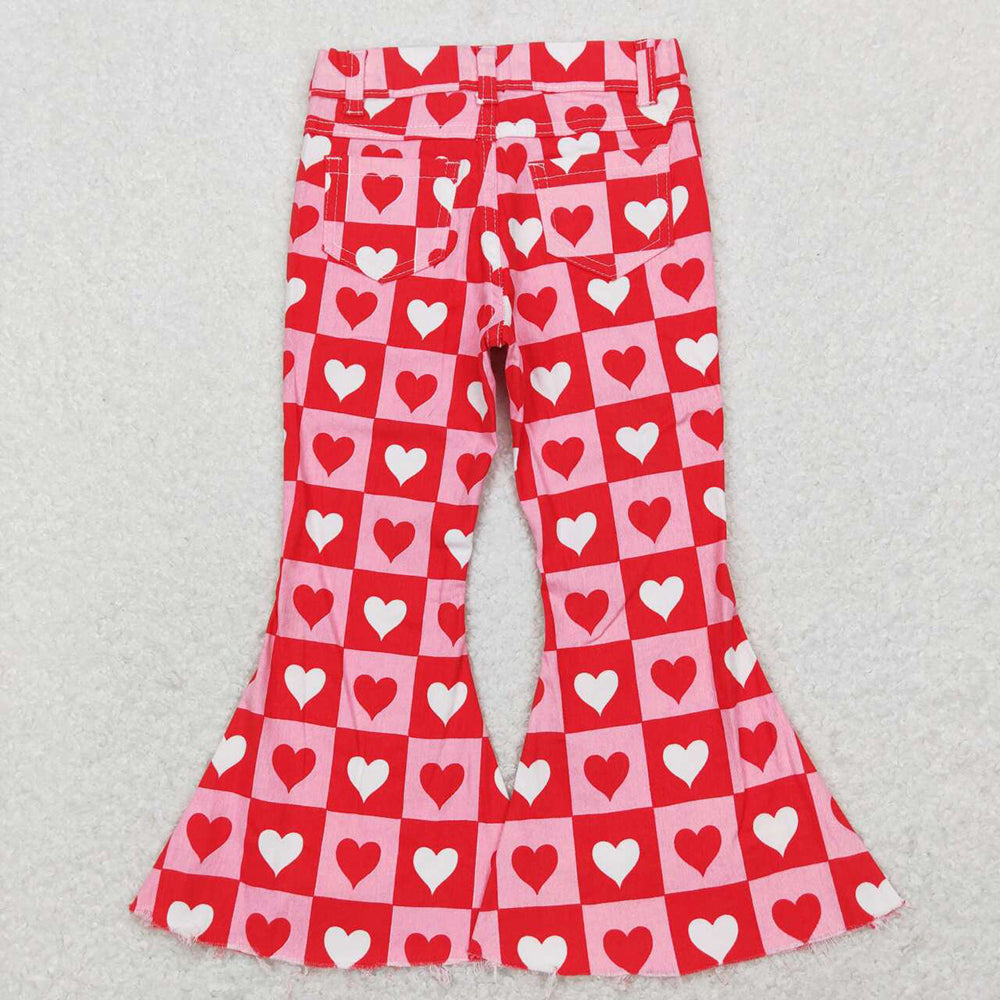 Baby Girls Valentines Hearts Pink Bell Denim Pants