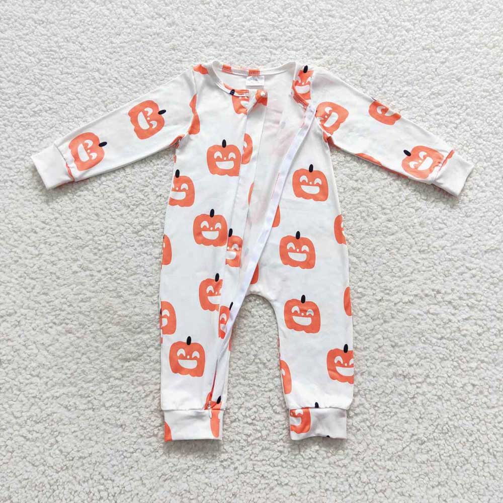 Baby Girls Halloween Pumpkin Zip Rompers