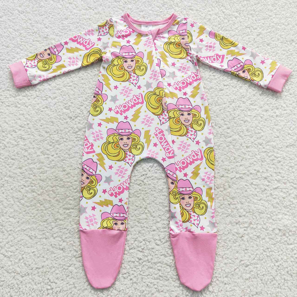 Baby Girls Howdy Sing Pink Zip Footie Fall Rompers