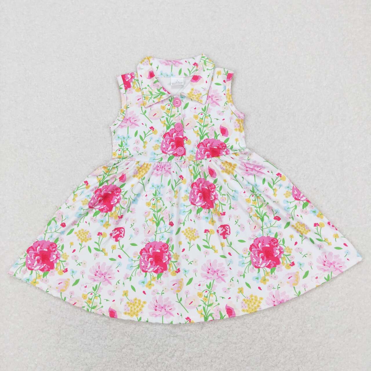 Baby Girls Pink Flowers Sleeveless Spring Knee Length Dresses