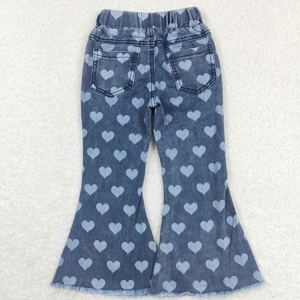 Baby Girls Hearts Valentines Bell Denim Pants Jeans
