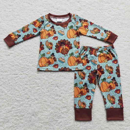 Baby Boys Thanksgiving Turkey Pie Ruffle Pants Pajamas