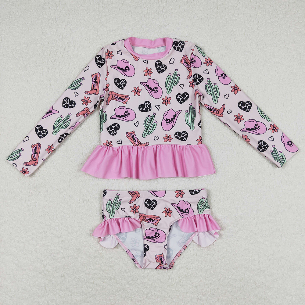 Baby Girls Pink Western Boots Cactus Long Sleeve Top Bummie Swimsuits