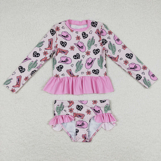 Baby Girls Pink Western Boots Cactus Long Sleeve Top Bummie Swimsuits