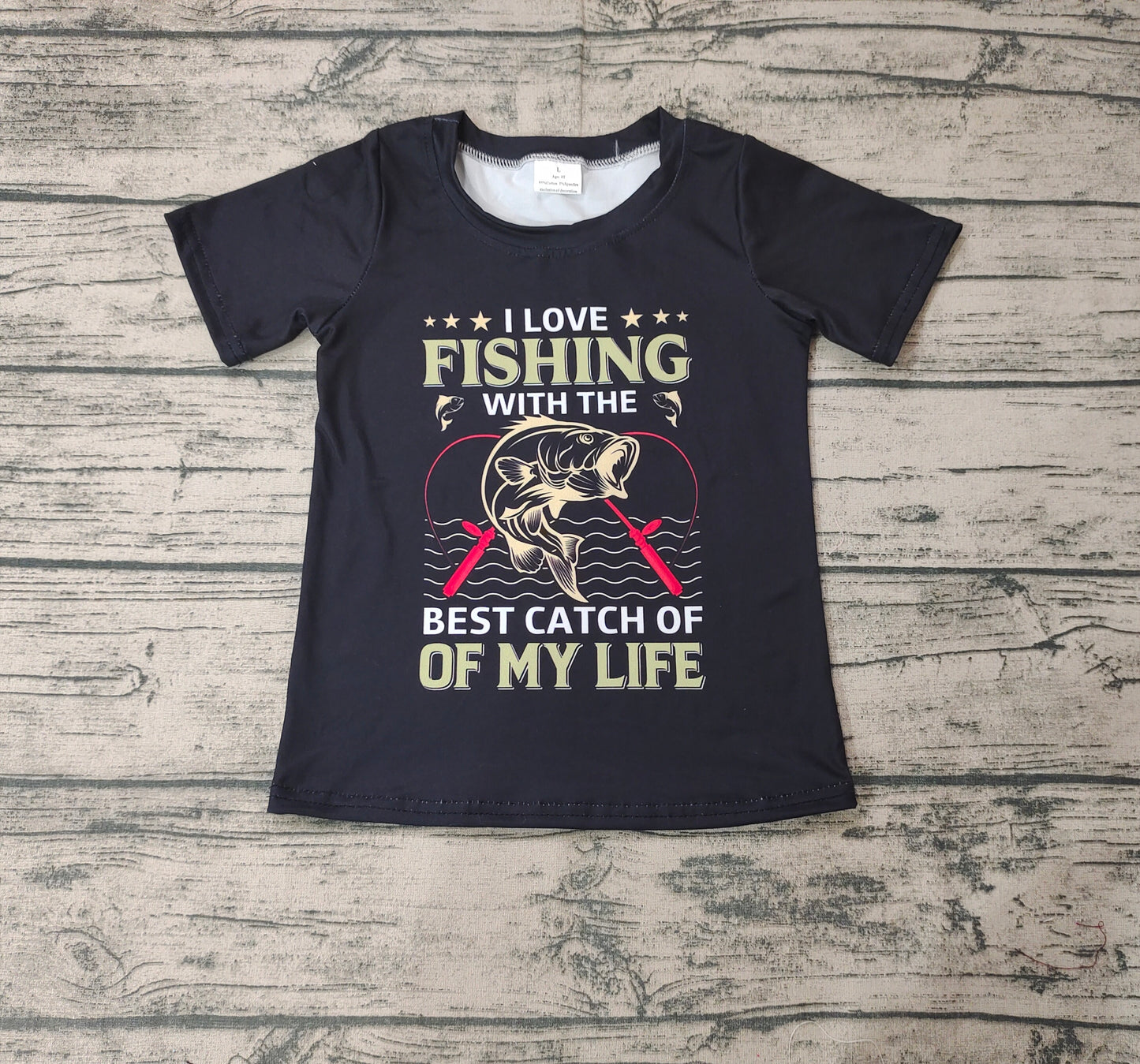 Baby Boys Love Fishing Black Short Sleeve Tee Shirts Tops