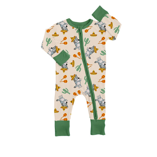 Baby Infant Western Cartoon Dog Cactus Long Sleeve Rompers preorder(moq 5)