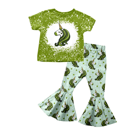 Baby Girls Green Unicorn Tee Bell Pants Clothing Sets Preorder(moq 5)