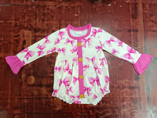 Preorder(moq 5)Baby Infant Girls Pink Bows Ruffles Sleepers Rompers