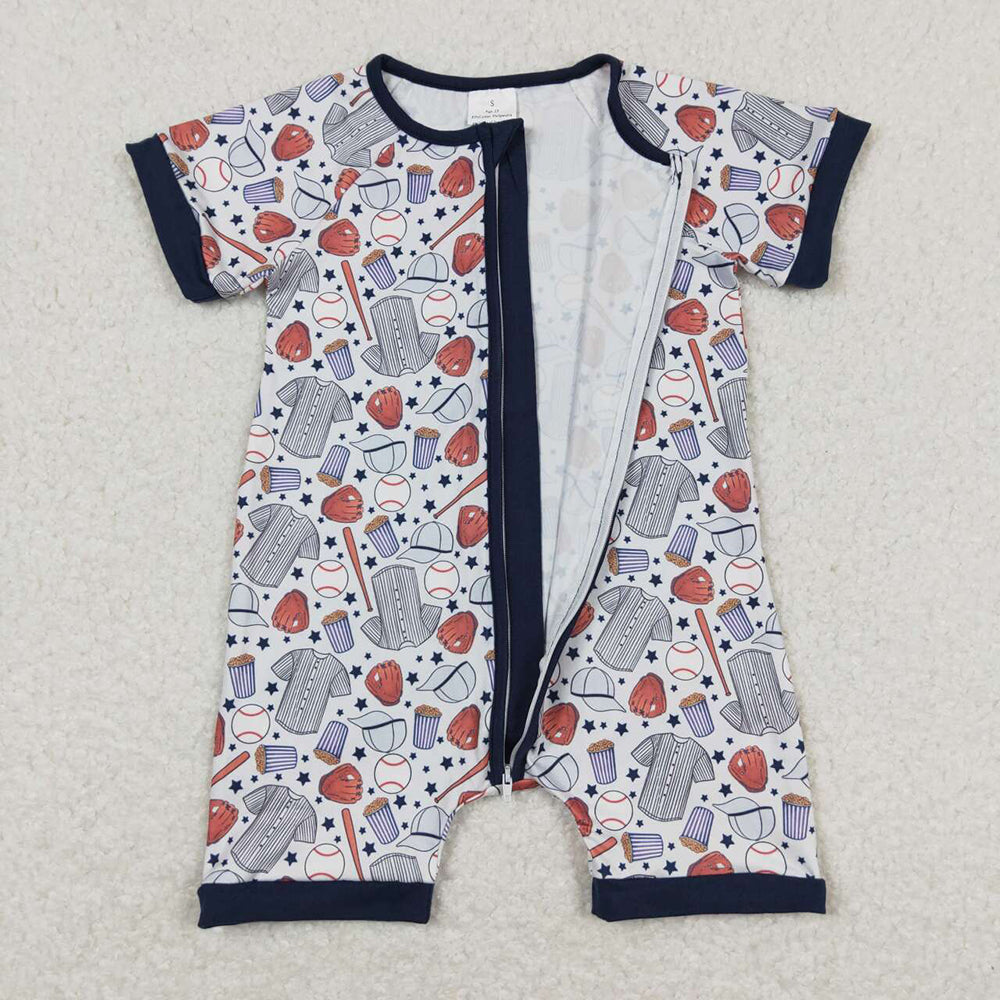 Baby Infant Boys Baseball Zip Short Sleeve Rompers