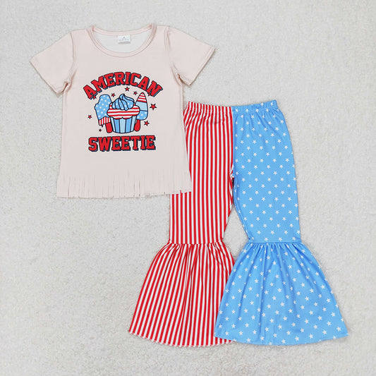 Baby Girls American Sweetie Tassel Tops Bell Pants Clothes Sets