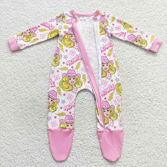 Baby Girls Howdy Sing Pink Zip Footie Fall Rompers