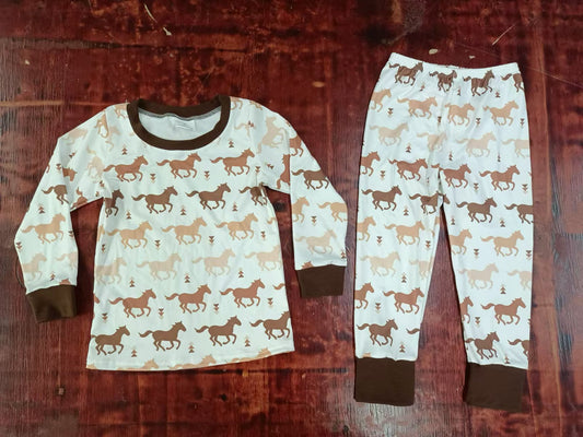 Baby Boys Brown Horse Top Pants Pajamas Clothes Sets preorder(MOQ 5)