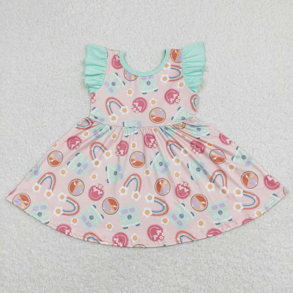 Baby Girls Rainbow Bus Flutter Sleeve Twirl Dresses