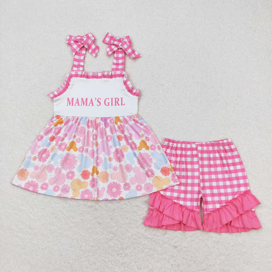 Baby Girls Mama's Girl Pink Flowers Top Ruffle Shorts Outfits Clothes Sets