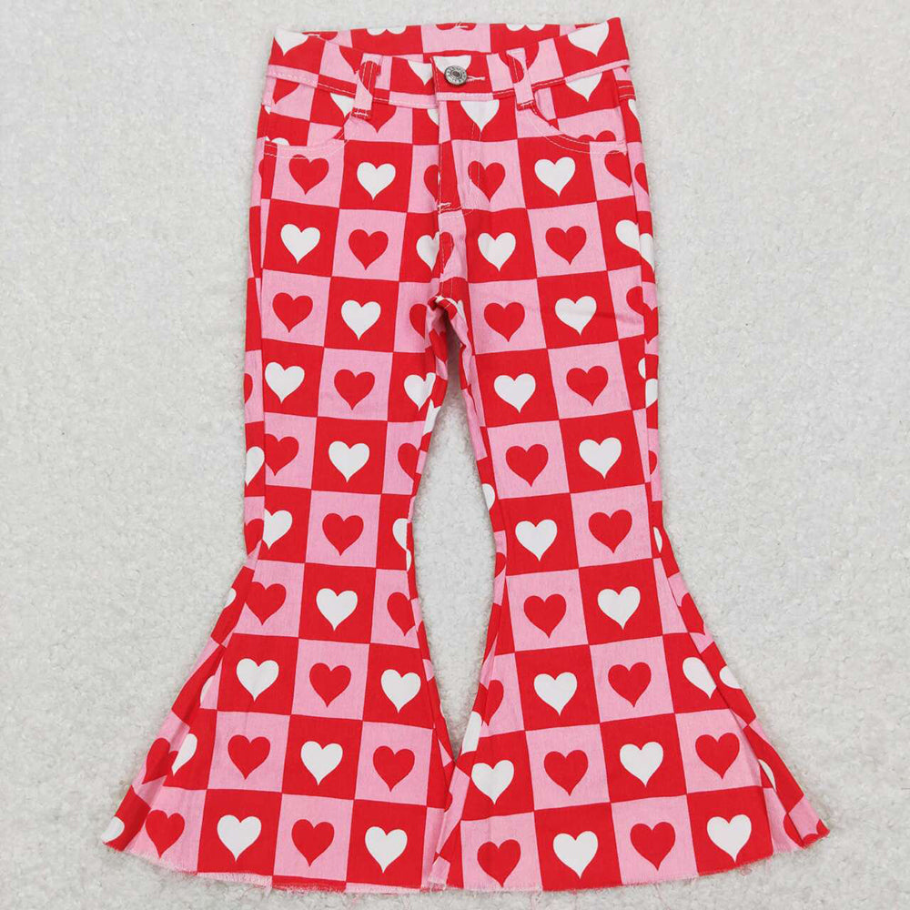 Baby Girls Valentines Hearts Pink Bell Denim Pants