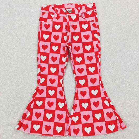 Baby Girls Valentines Hearts Pink Bell Denim Pants