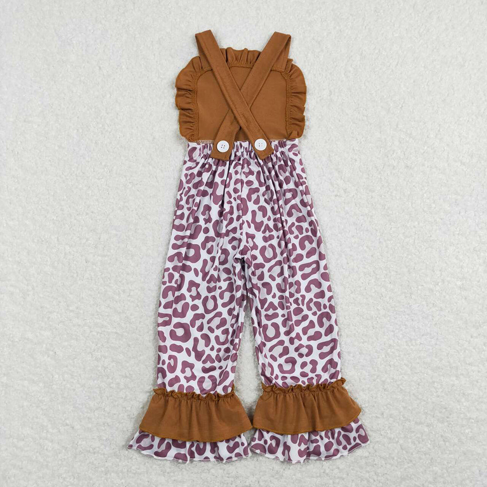 Baby Girls Brown Leopard Straps Ruffle Pants Jumpsuits