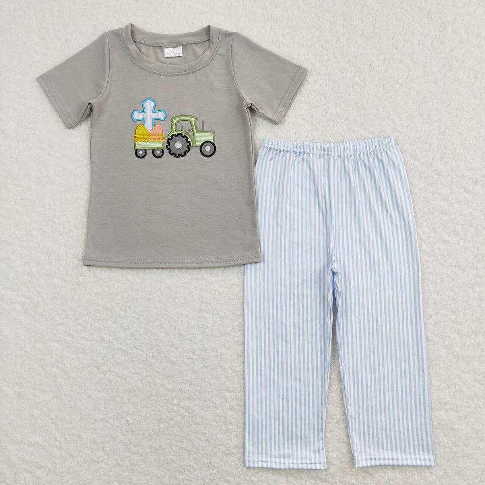 Baby Boys Easter Eggs Tractor Tee Shirt Pants Clothing Sets