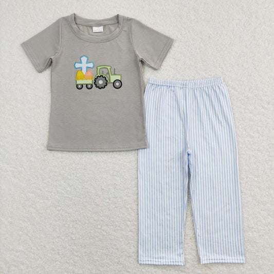 Baby Boys Easter Eggs Tractor Tee Shirt Pants Clothing Sets