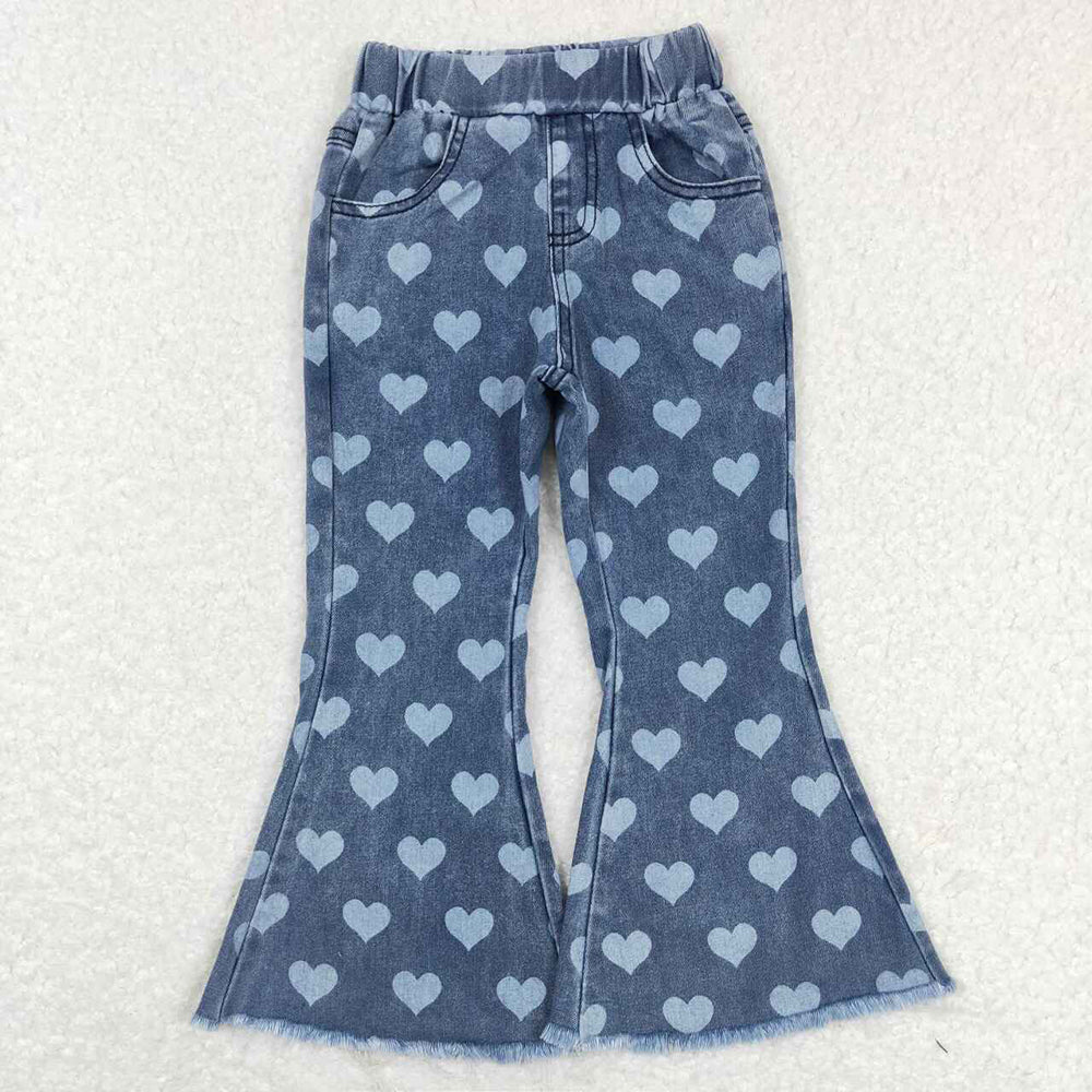 Baby Girls Hearts Valentines Bell Denim Pants Jeans