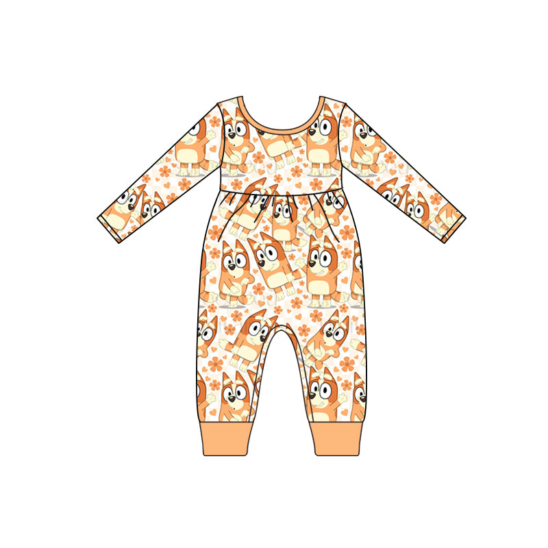 Baby Girls Orange Dog Long Sleeve Rompers preorder(moq 5)