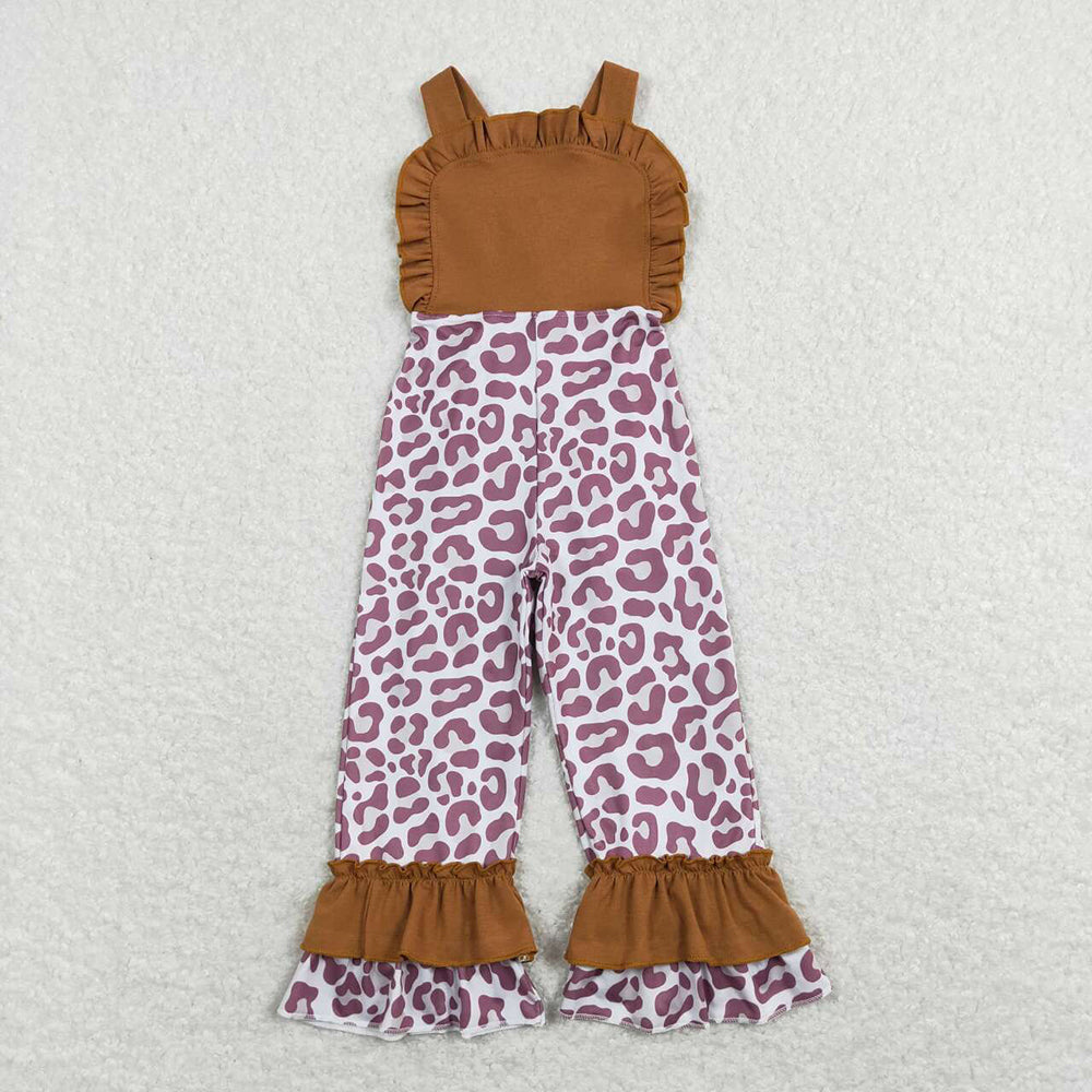 Baby Girls Brown Leopard Straps Ruffle Pants Jumpsuits