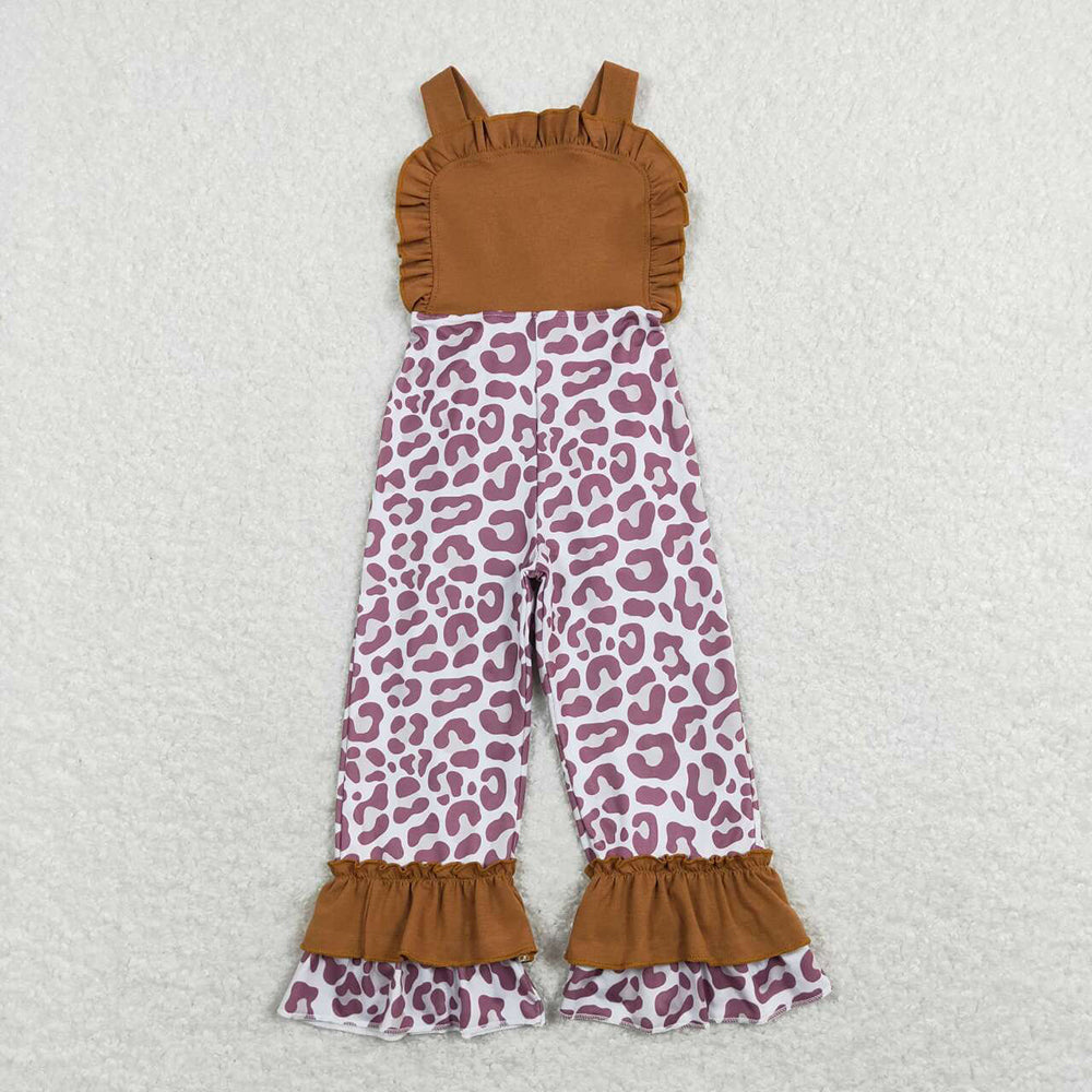 Baby Girls Leopard Flowers Straps Ruffle Pants Summer Spring Jumpsuits
