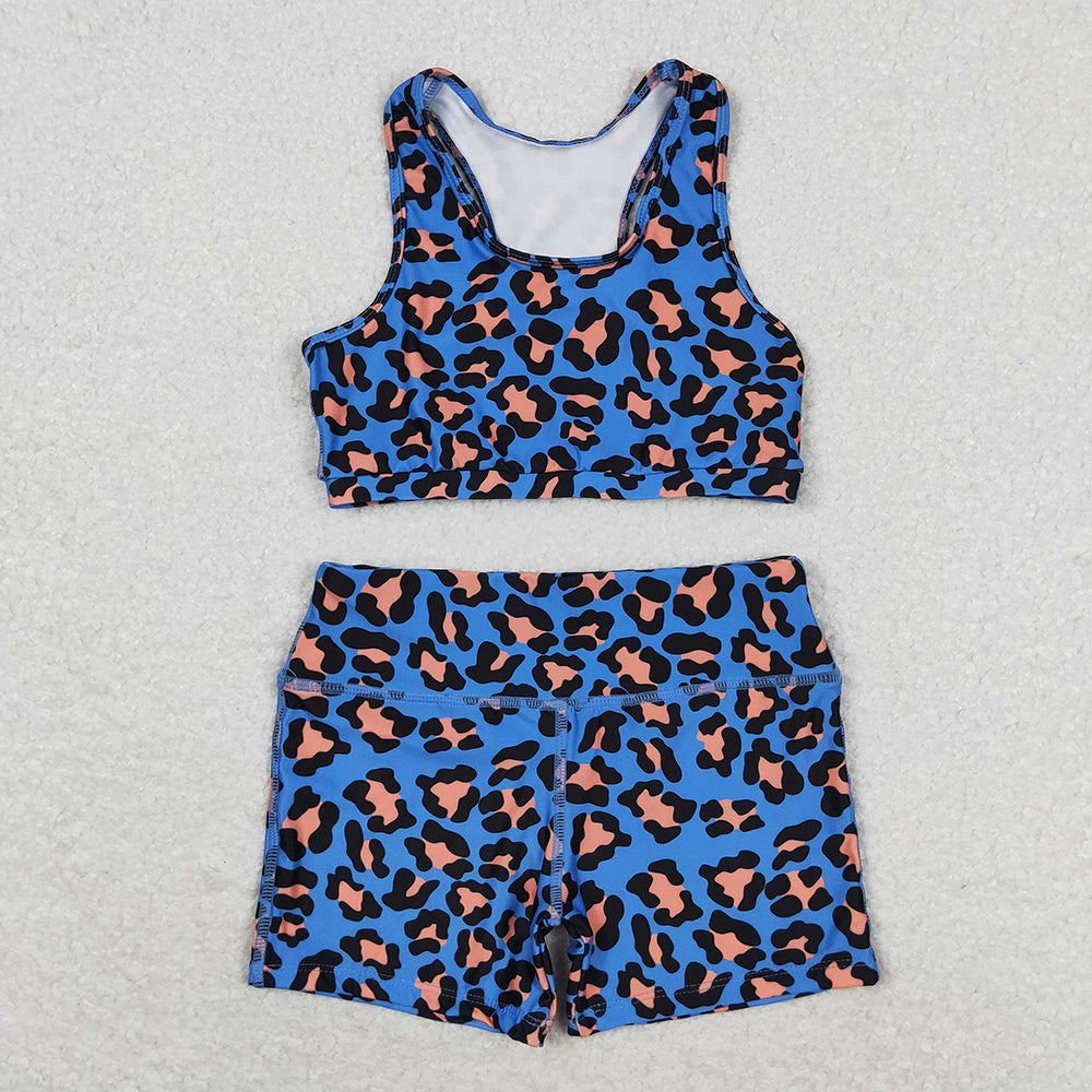 Baby Girls Blue Leopard Crop Tops Shorts Clothes Sets