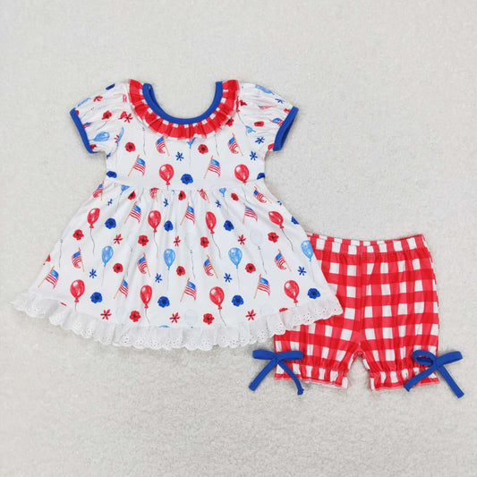 Baby Girls 4th Of July Balloon Tunic Top Shorts Outfits Clothes Sets