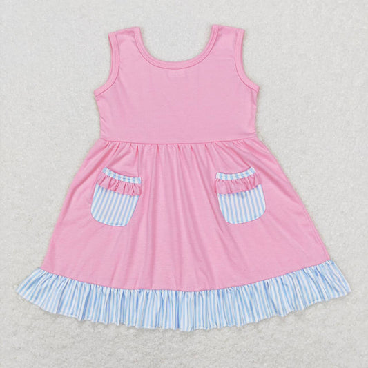 Baby Girls Pink Pocket Ruffle Knee Length Dresses