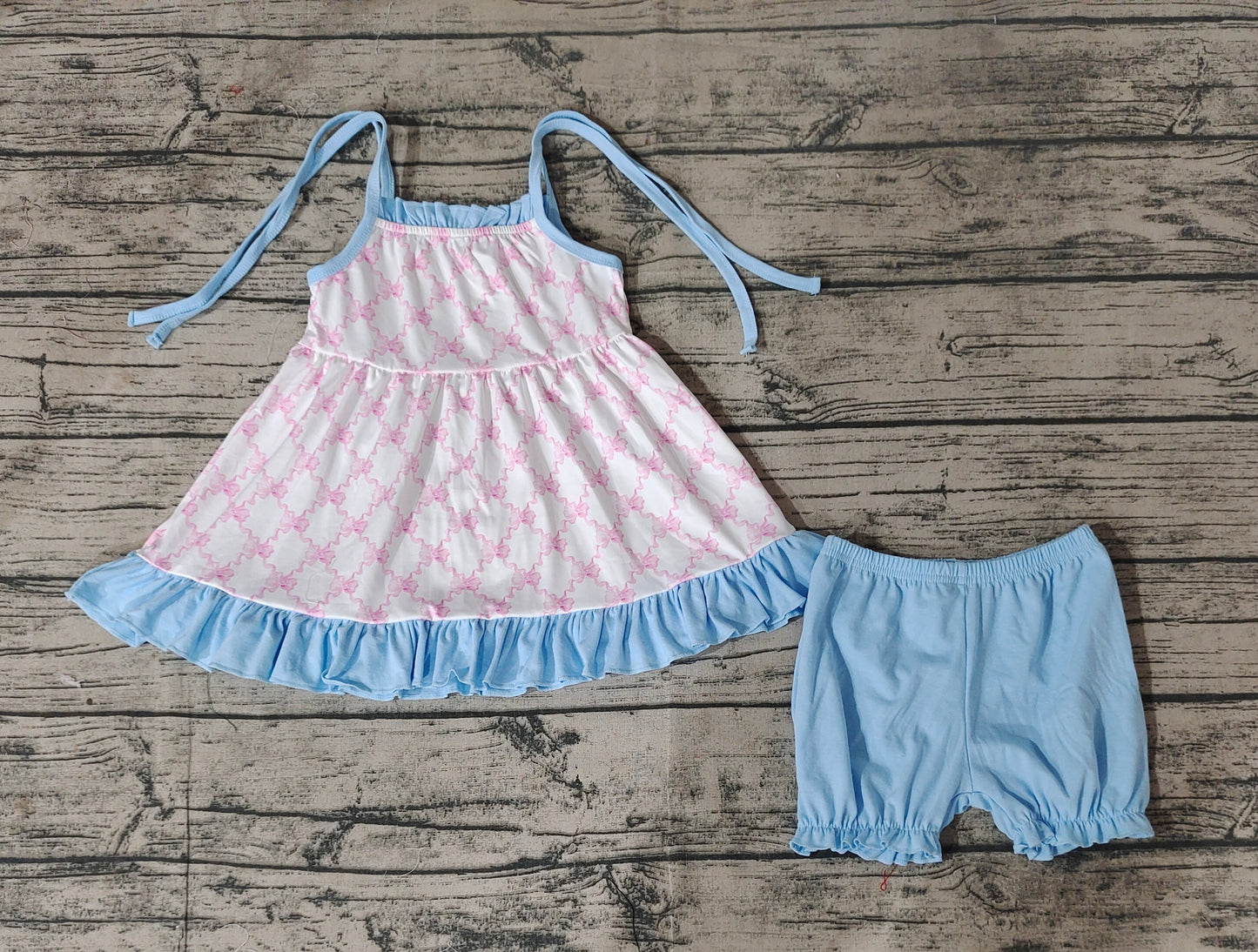Baby Girls Pink Square Straps Tunic Top Shorts Clothes Sets