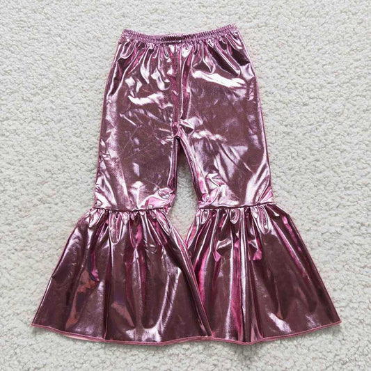P0253 Baby Girls Pink Holographic Spandex Bell Bottom Pants