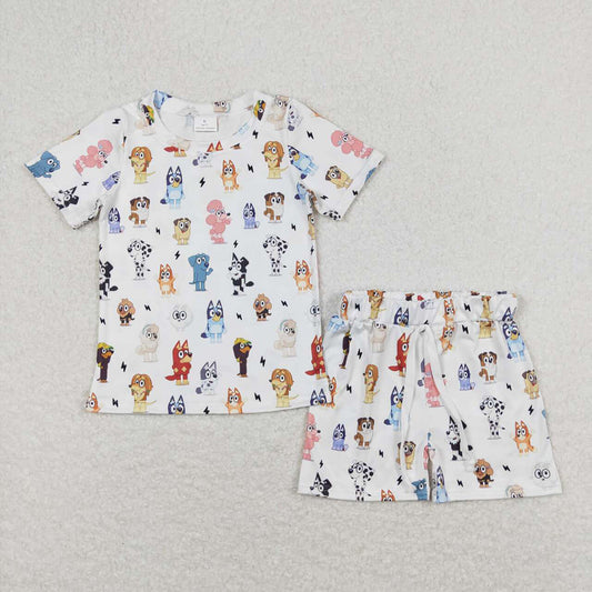 Baby Girls Dogs White Short Sleeve Shirt Shorts Outfits Clothes Sets