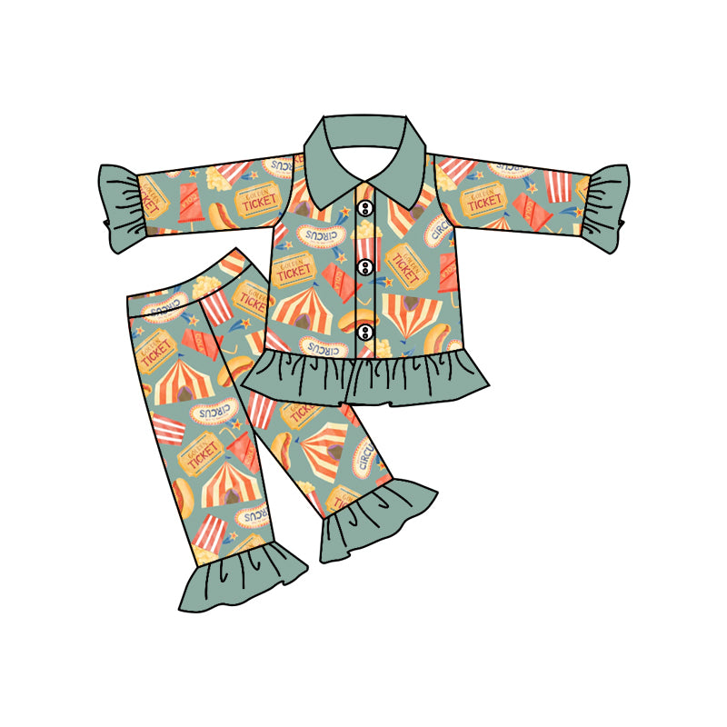 Baby Girls Ticket Ruffle Button Ups Pajamas Clothing Sets preorder(moq 5)