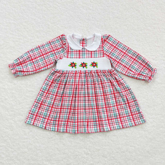 Baby Girls Christmas Leaves Holly Smocked Plaid Dresses