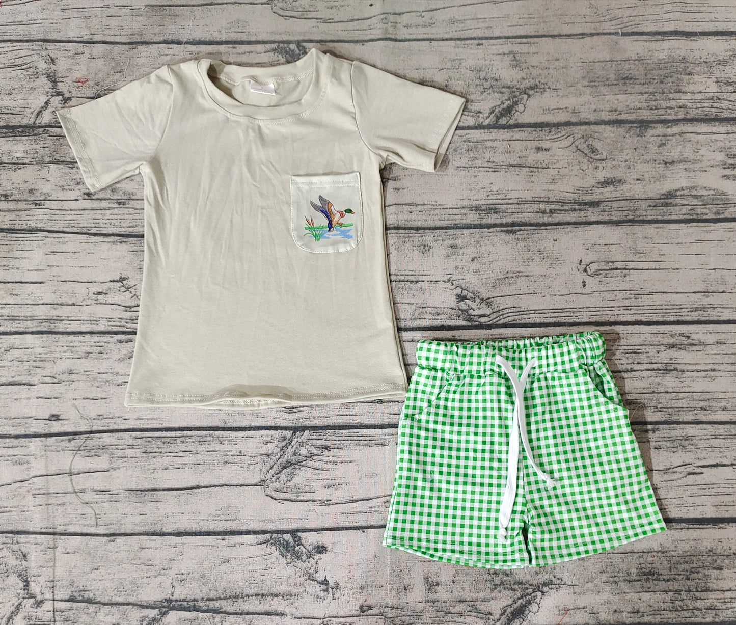 Baby Boys Ducks Green Shirt Checkered Shorts Clothes Sets