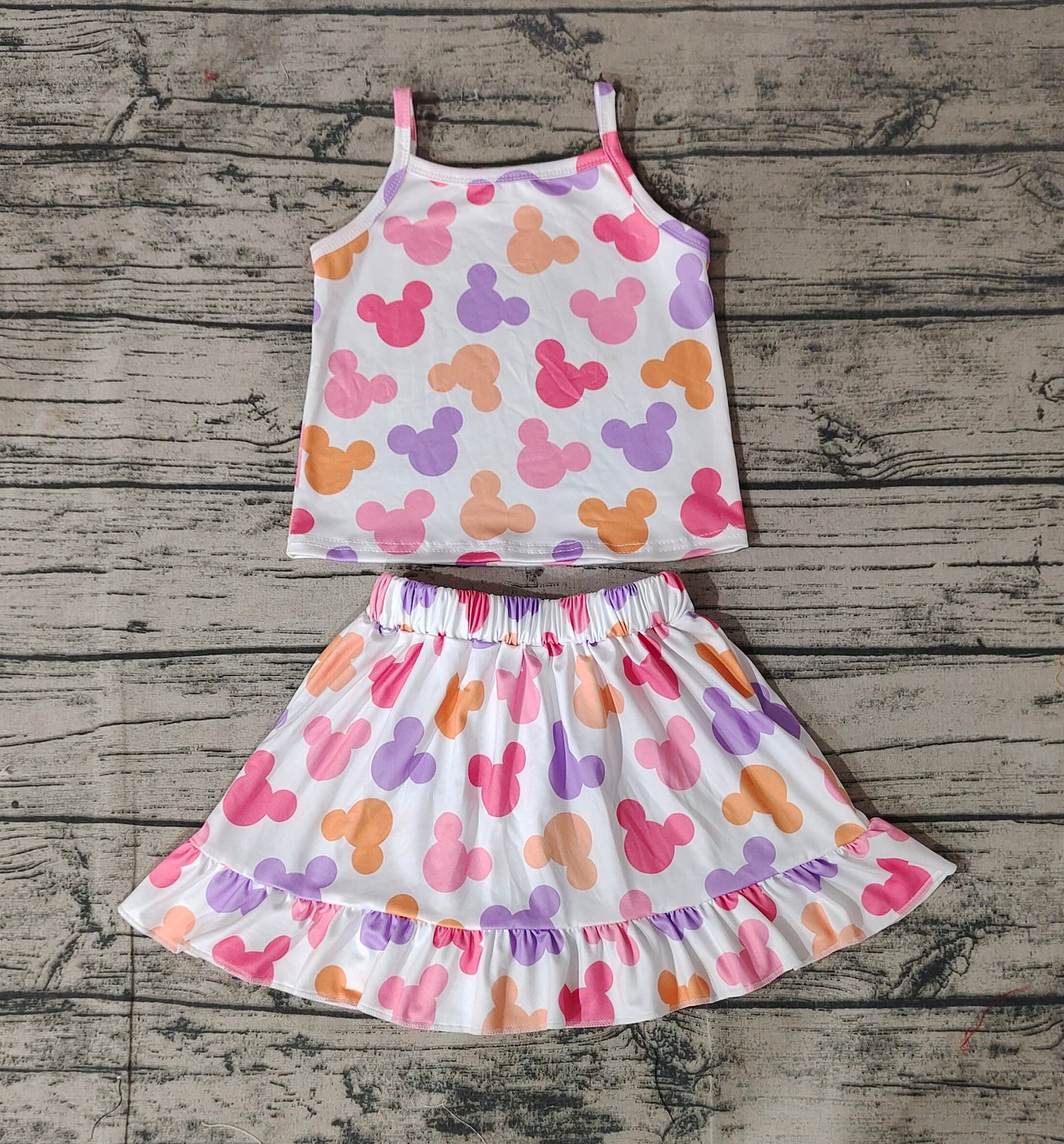 Baby Girls Straps Top Cartoon Mouse Skirts Clothes Sets