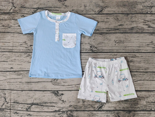 Baby Boys Blue Shirt Golf Shorts Outfits Clothes Sets