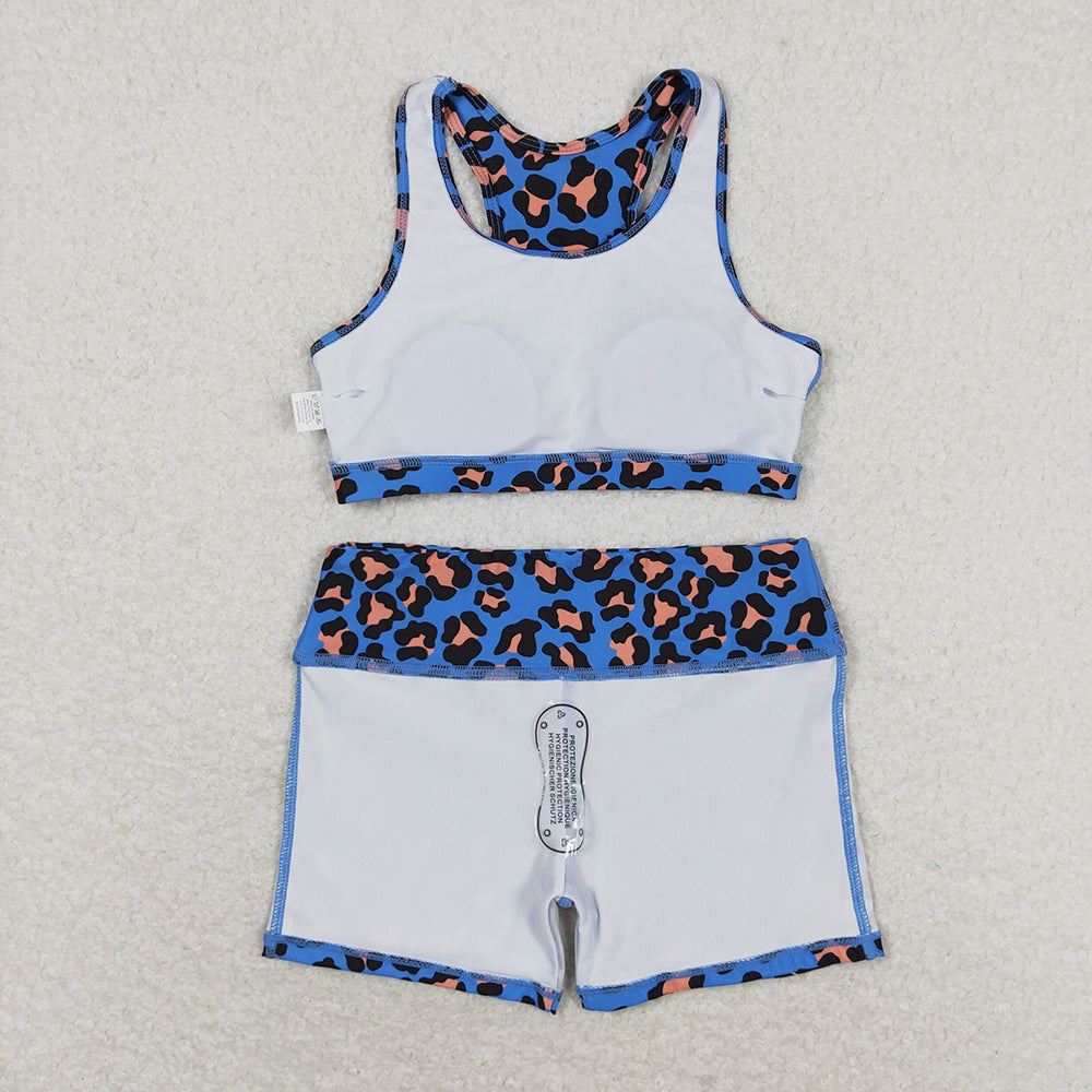 Baby Girls Blue Leopard Crop Tops Shorts Clothes Sets