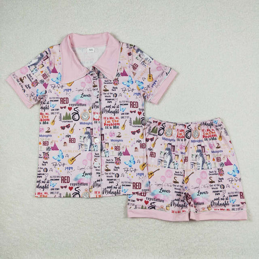 Adult Pink Singer Short Tee Shorts Pajamas Sets